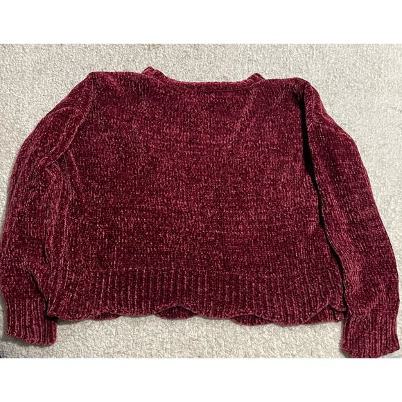 Altar'd State Women's Size Small Eversoft Chenille Scalloped Sweater Red Boxy - Picture 7 of 8